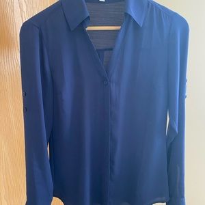 Express portofino navy sheer button up/ down top